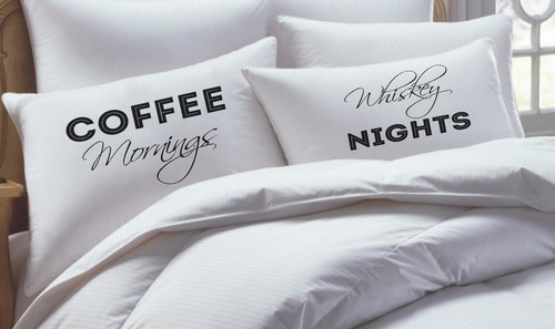 coffee morning whiskey nights pillow